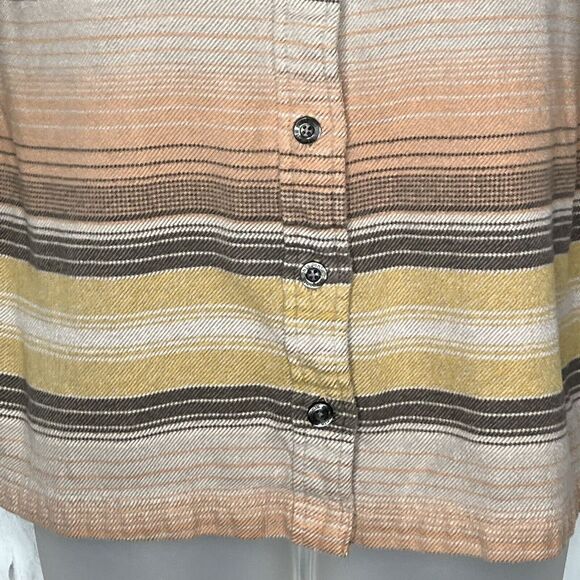 WOMENS PATAGONIA GRAY YELLOW ORANGE STRIPED LONG SLEEVE BUTTON FLANNEL SHIRT 2 - Picture 2 of 12
